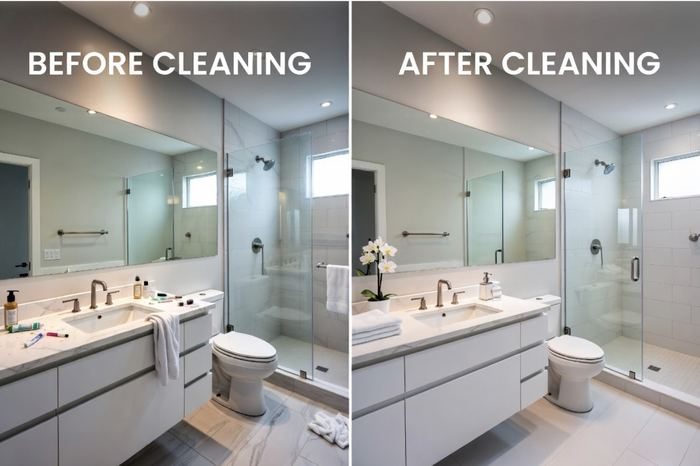 Bathroom before and after cleaning