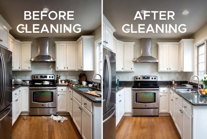 Kitchen before and after cleaning