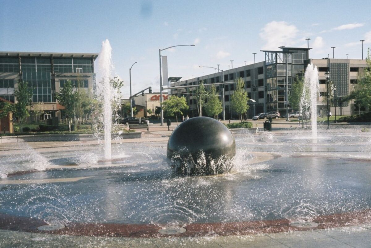 Kent Station fountain plaza