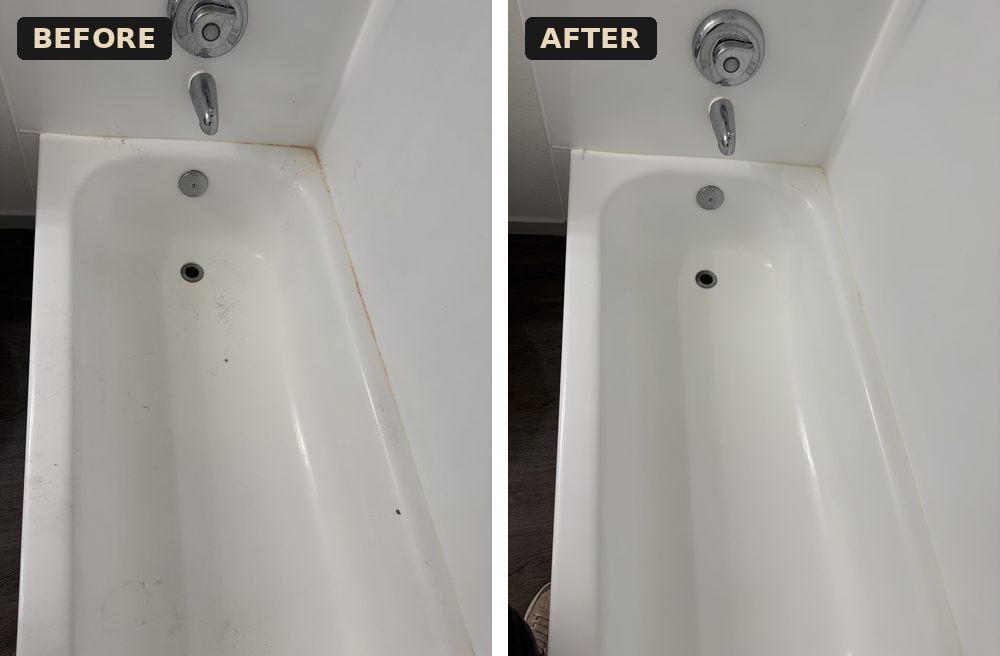 Bathtub before and after cleaning by Ultimate Cleaning Service